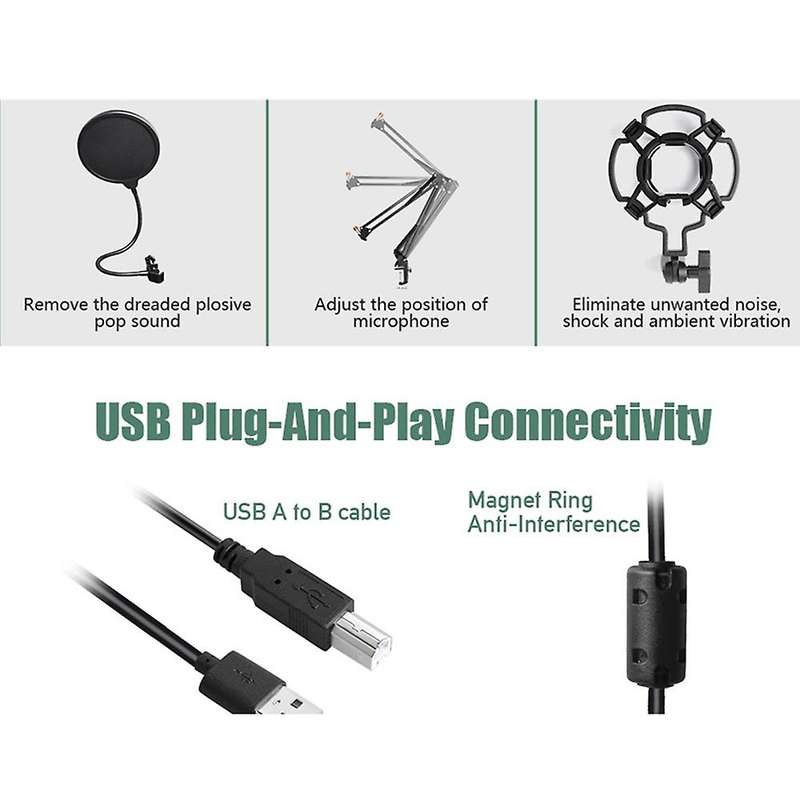 Usb Microphone, 192khz Studio Cardioid Condenser Mic, for Recording