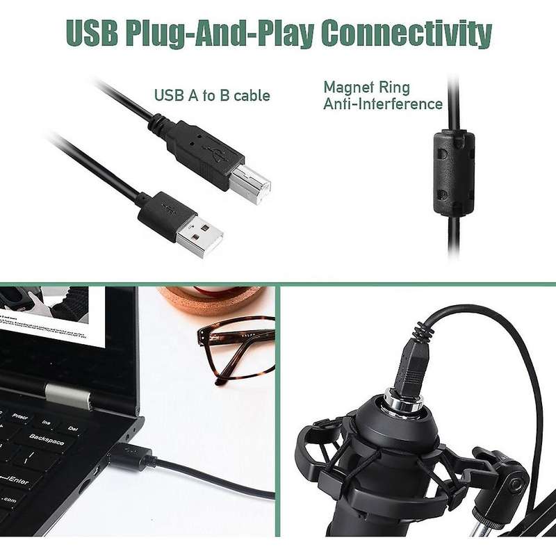 Usb Microphone, 192khz Studio Cardioid Condenser Mic, for Recording