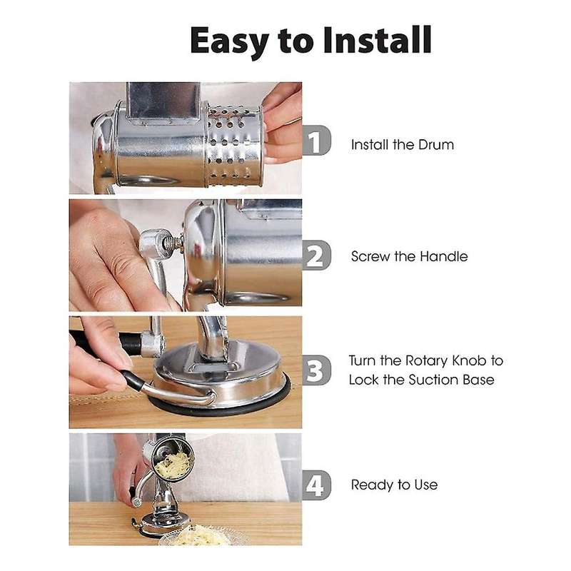 Stainless Steel Cheese Grater, Rotary Chopper, Shredder 5 Blades