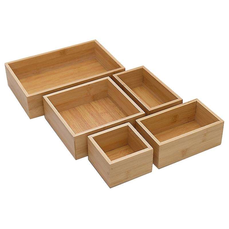 5pcs/set Makeup Organizer Bamboo Drawer Set for Office Home Kitchen