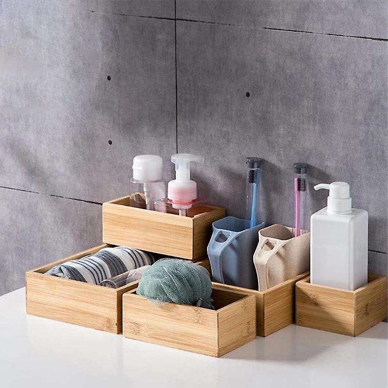 5pcs/set Makeup Organizer Bamboo Drawer Set for Office Home Kitchen