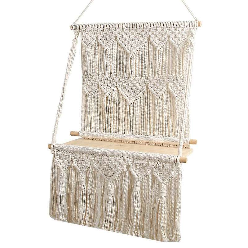 Bohemian Wooden Handmade Macrame Wall Hanging Rope Shelf Floating