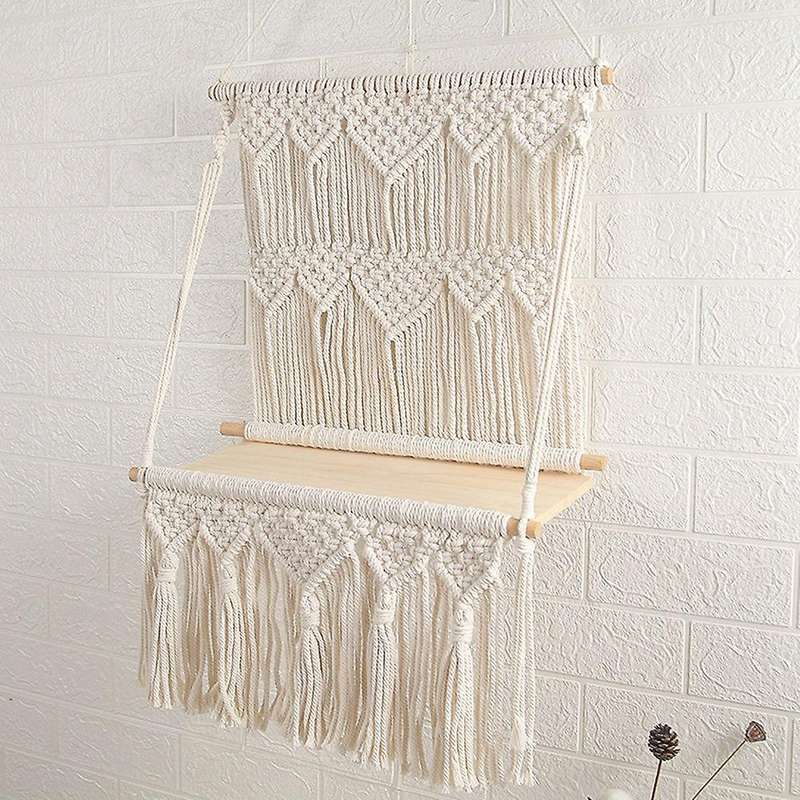 Bohemian Wooden Handmade Macrame Wall Hanging Rope Shelf Floating