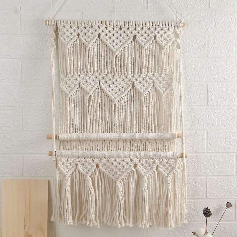 Bohemian Wooden Handmade Macrame Wall Hanging Rope Shelf Floating