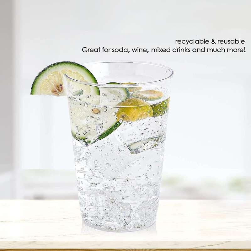 100 Pack Clear Plastic Cups 10 Oz Reusable Clear Hard Plastic Cups