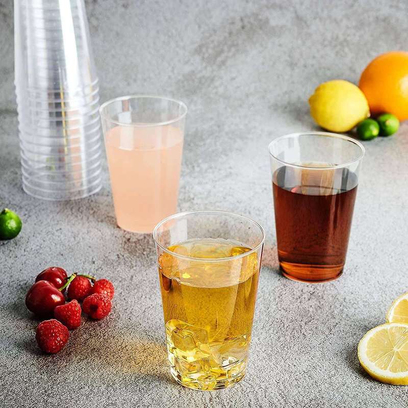 100 Pack Clear Plastic Cups 10 Oz Reusable Clear Hard Plastic Cups