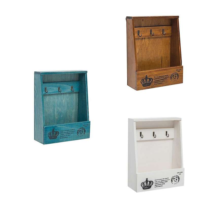 Wooden Retro Style Key Hook Wall-mounted Storage Box Key Mail Holder