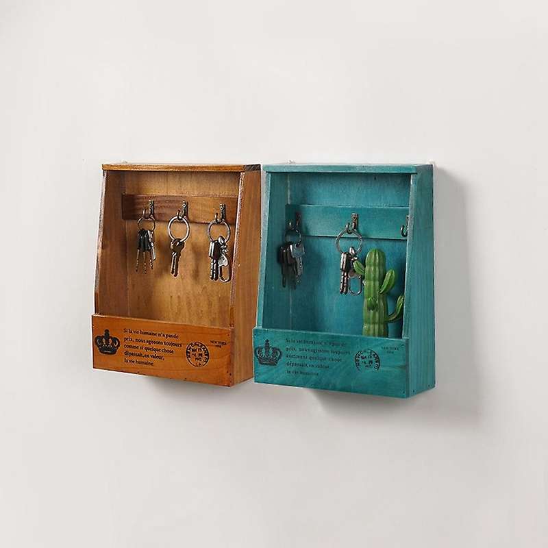 Wooden Retro Style Key Hook Wall-mounted Storage Box Key Mail Holder