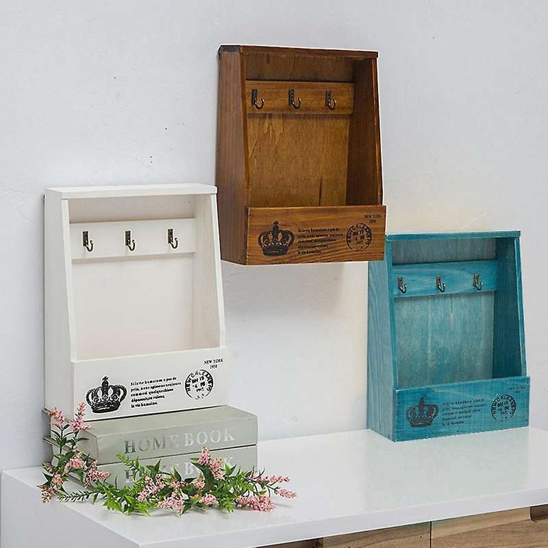 Wooden Retro Style Key Hook Wall-mounted Storage Box Key Mail Holder