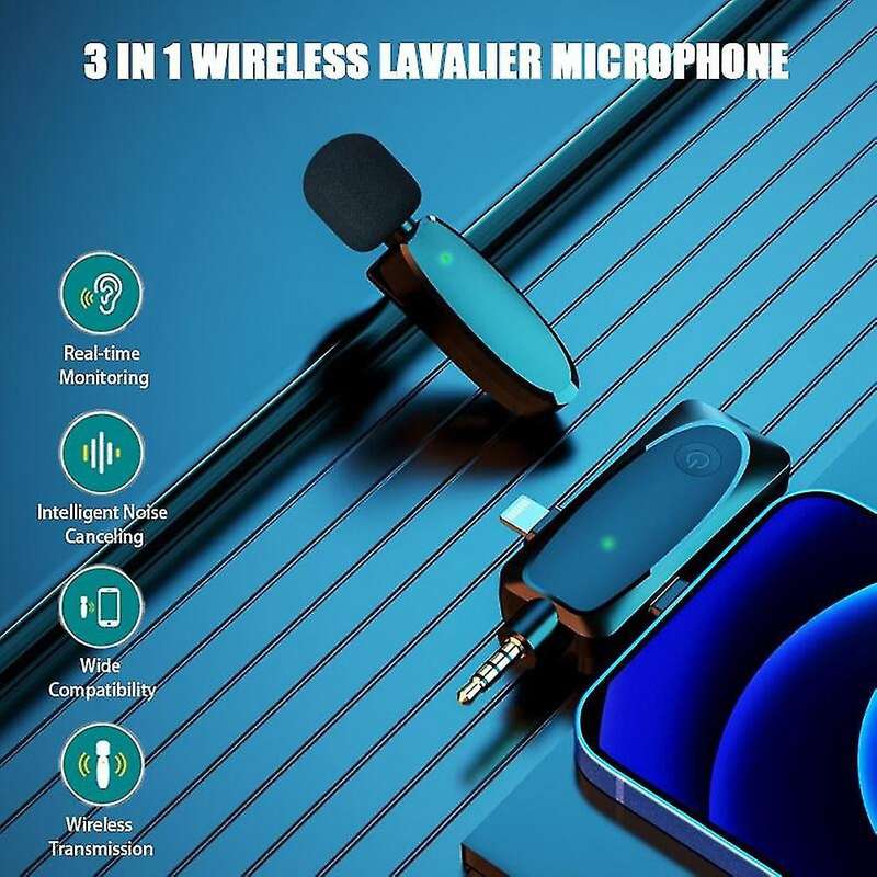 3 In 1 Wireless Lavalier Mic with Audio for Iphone Android Computer