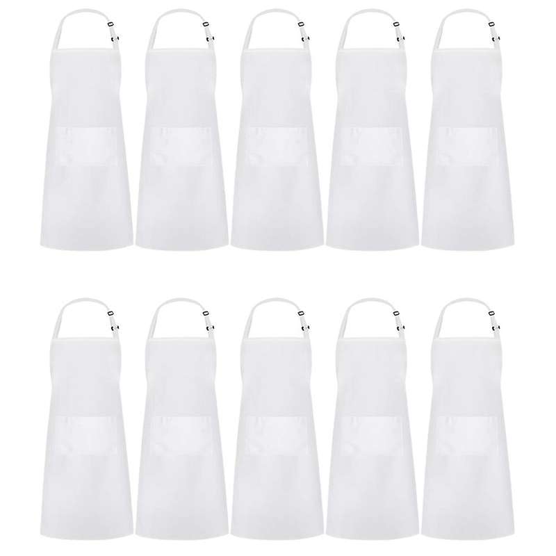 10 Pack Adjustable Bib Apron Waterdrop Resistant with 2 Pockets