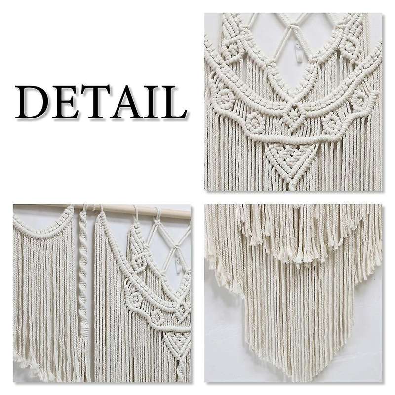 Large Macrame Wall Hanging Tapestry with Wooden Stick Handwoven