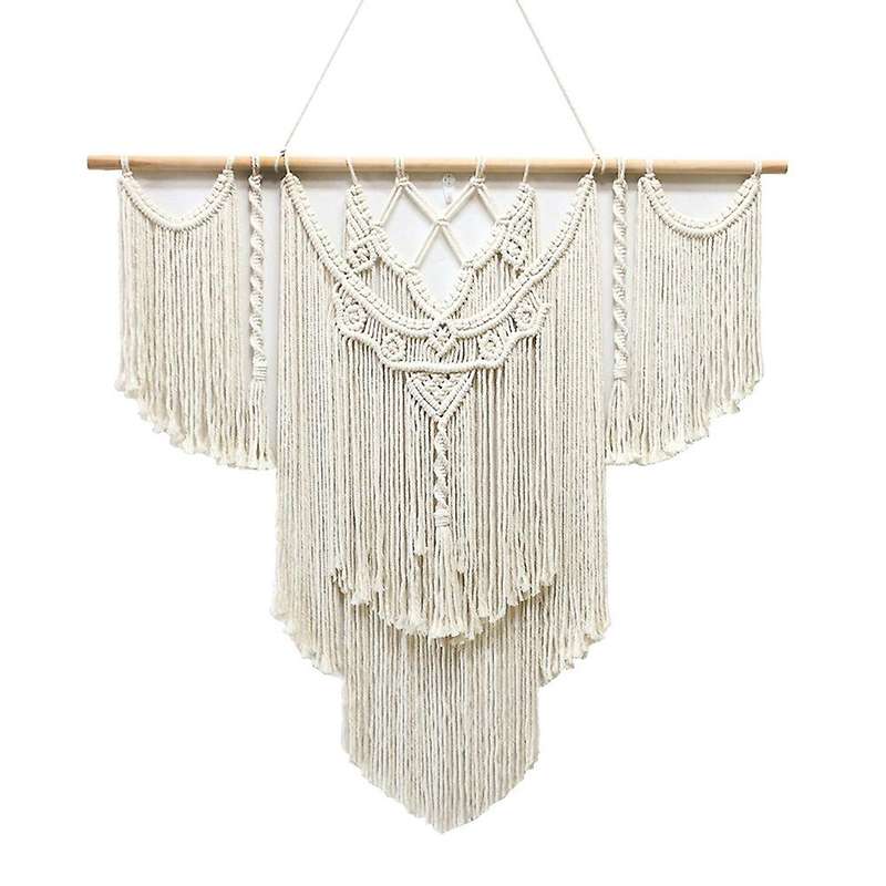 Large Macrame Wall Hanging Tapestry with Wooden Stick Handwoven