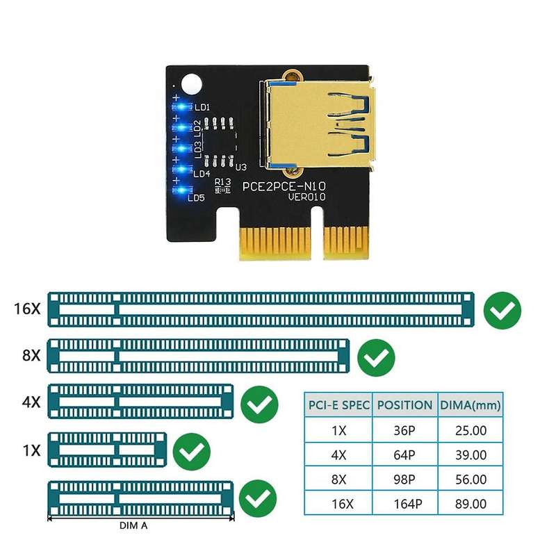 009s Plus Pci-e 1x to 16x Extender Adapter for Btc Miner(6 Pcs)