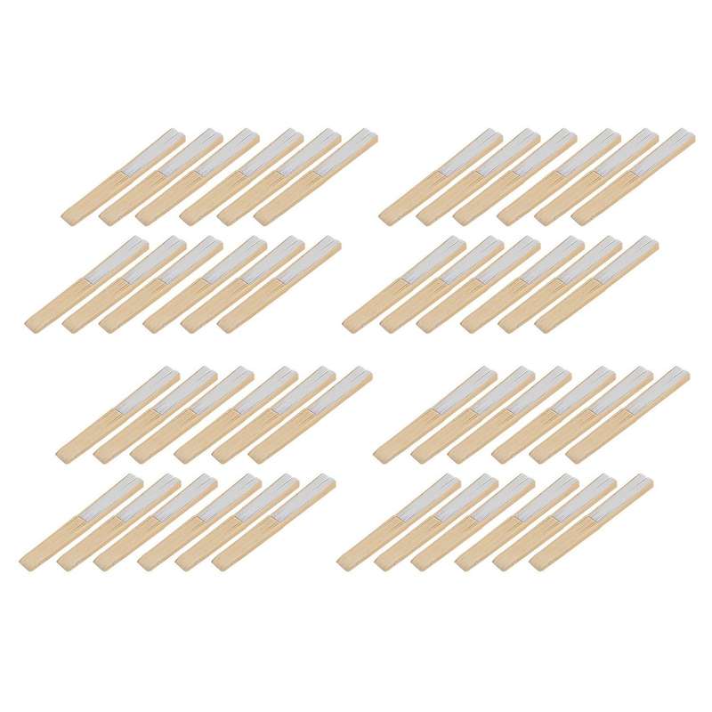 48 Pack Hand Held Fans White Paper Fan Bamboo Folding Fans Folded Fan