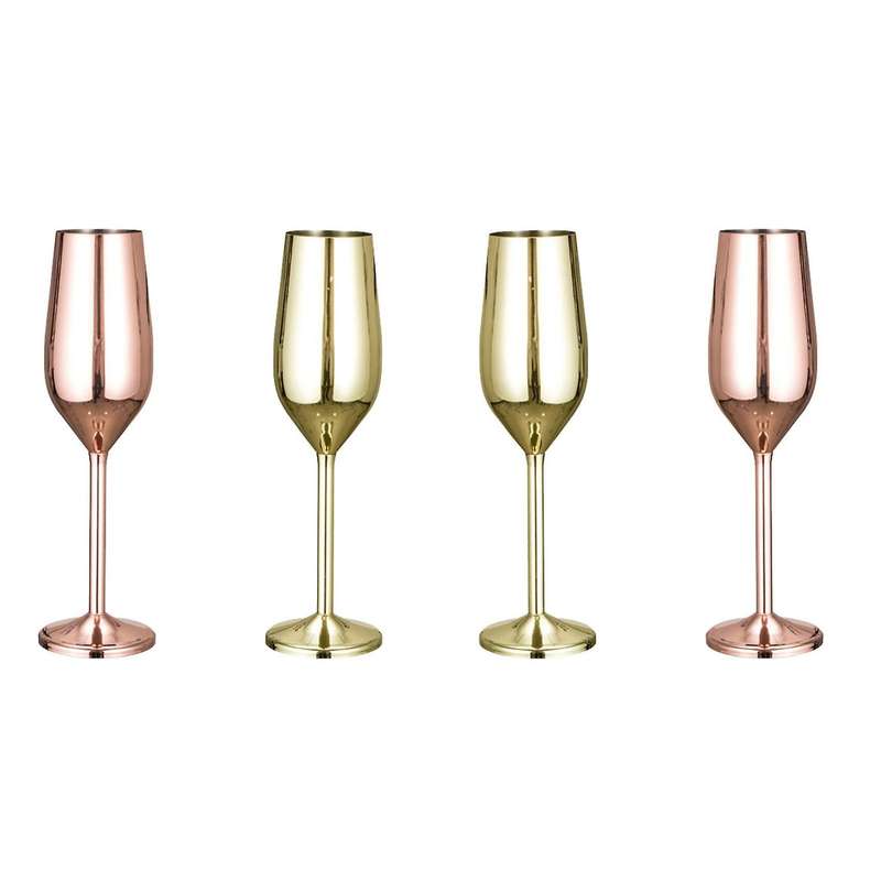 Stainless Steel Champagne Goblet Whiskey Cup,gold + Copper,2 Pack