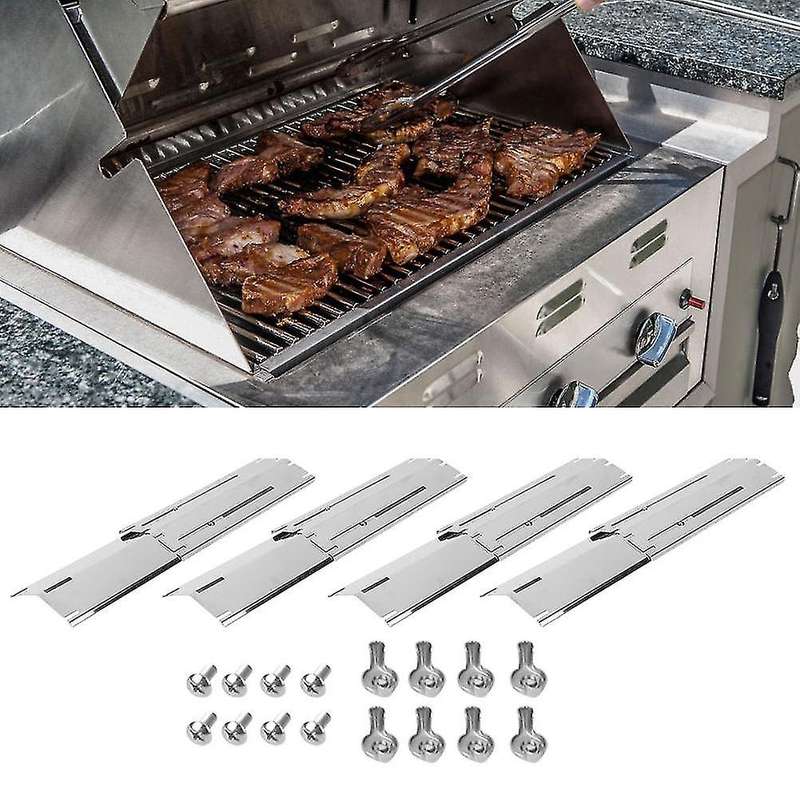 4pcs Stainless Steel Barbecue Heat Plate for Gas Grill Cover-silver