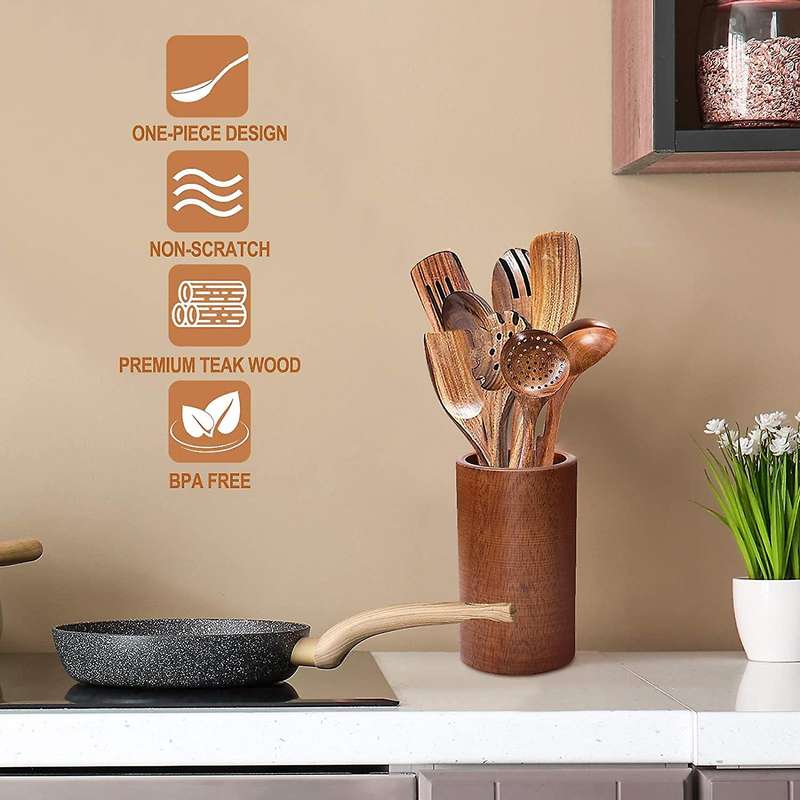 For Cooking,wooden Set with Wood Holder,non-stick Pan Kitchen Tool