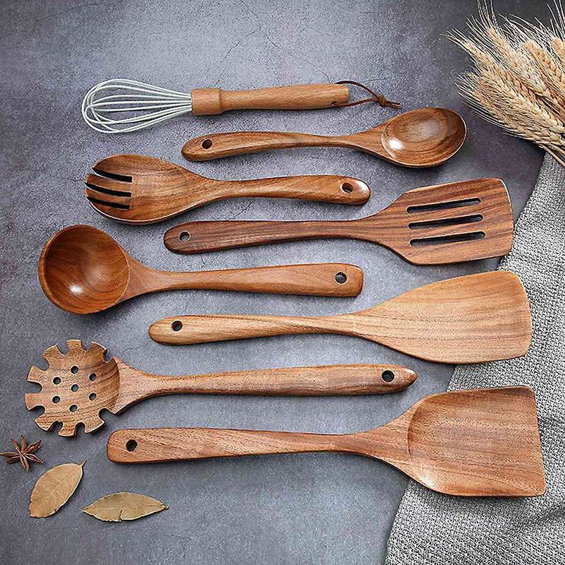 For Cooking,wooden Set with Wood Holder,non-stick Pan Kitchen Tool