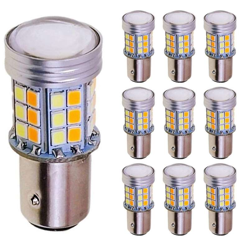 10pcs Led Bulb Dual Color Light 1157 Bay15d P21/5w Turn Signal Lamp