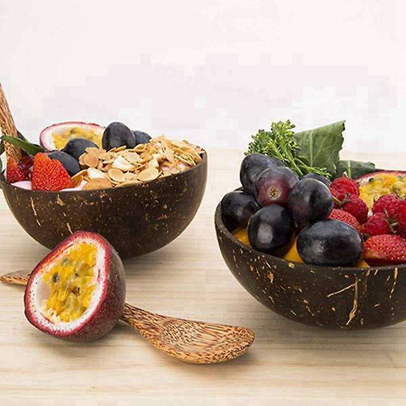 12-15cm Coconut Bowl Dinner Set Wood Spoon Salad Mixing Ramen Bowl