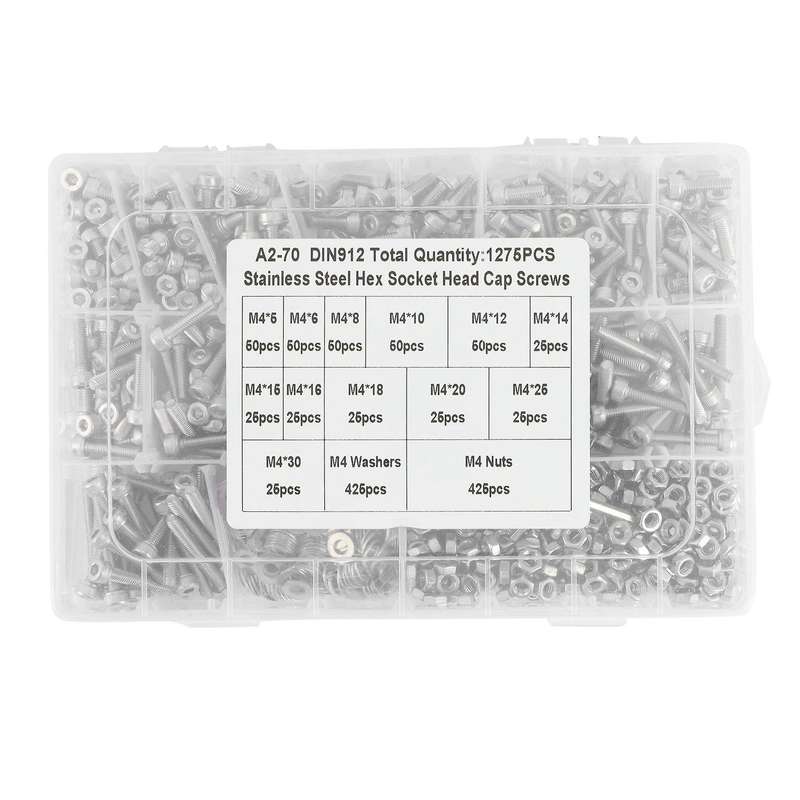 304 Stainless Steel Hexagon Socket Screw Bolt Nut Washer Sorting Kit