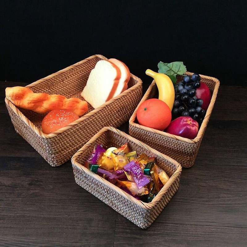 3pcs Hand-woven Rattan Basket for Organizing Vegetable Fruit Storage