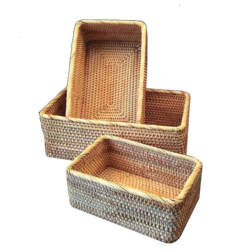3pcs Hand-woven Rattan Basket for Organizing Vegetable Fruit Storage