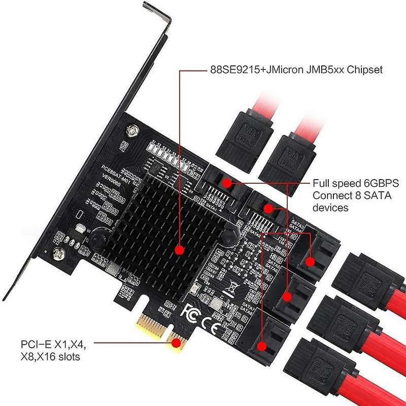 Pcie to Sata Card with 8 Sata Cables Low Profile Bracket Adapter