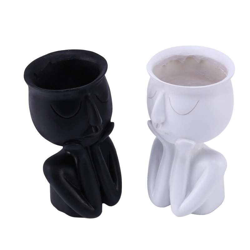 2 Pc Character Portrait Flower Pot Resin Succulent Plant Desktop Vase