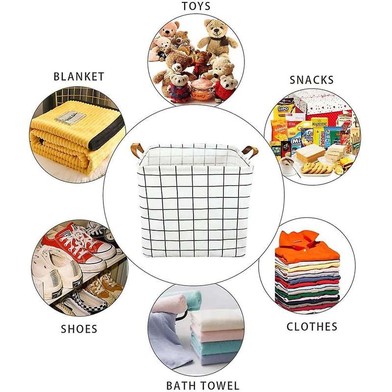 2pcs Laundry Basket Dirty Clothes Folding Storage Basket(white Grid)