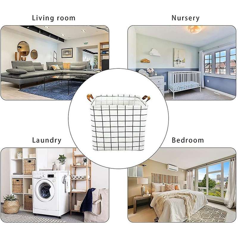 2pcs Laundry Basket Dirty Clothes Folding Storage Basket(white Grid)