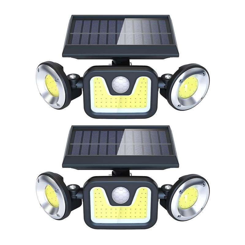 Solar Flood 3 Heads Security Lights for Garden Patio Garage Yard 2pcs