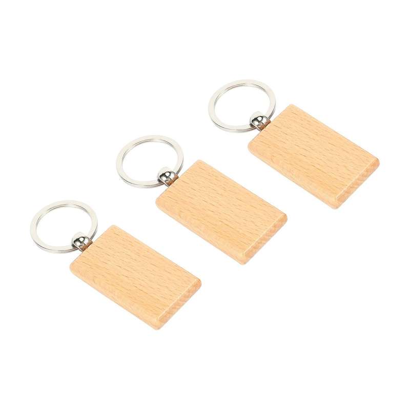 100pcs Blank Wooden Key Chain Diy Wood Keychains Yellow Rectangle