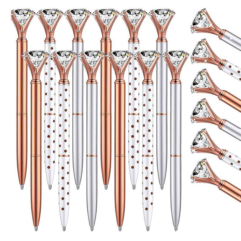 48pcs Large Crystal Diamond Pen Black Ink Crystal Wafer Pen, 3 Colors