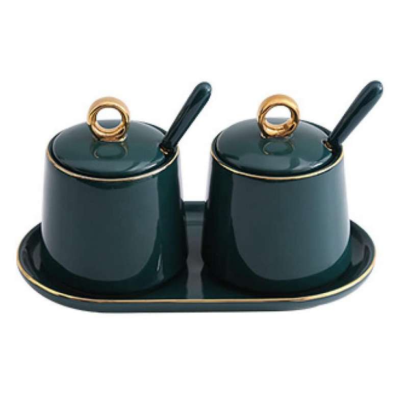 Condiment Jar Spice Container with Lids Spoons and Tray