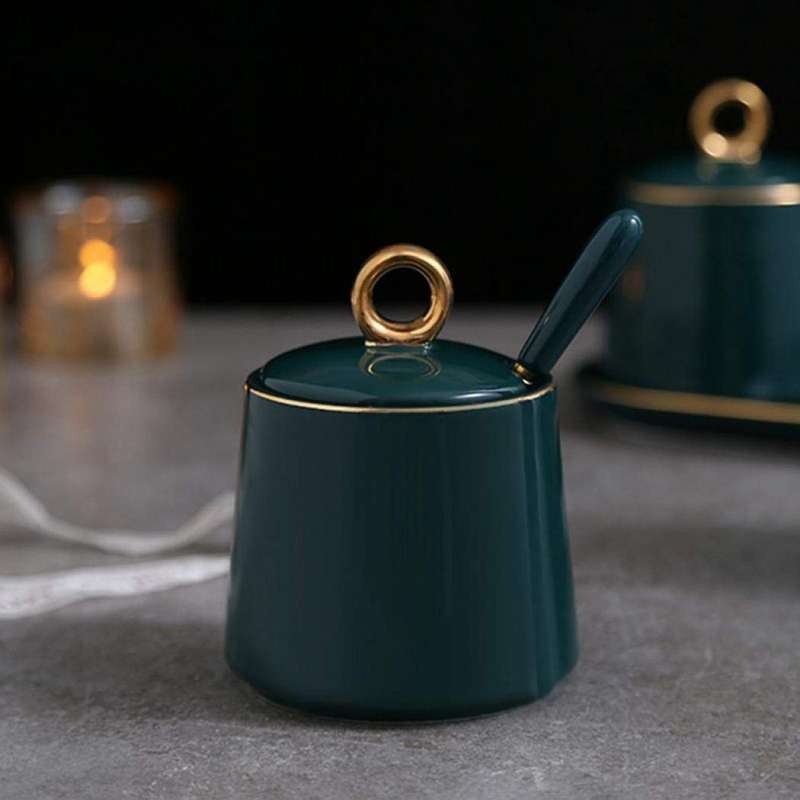 Condiment Jar Spice Container with Lids Spoons and Tray