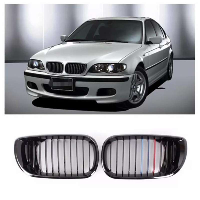 Glossy Black Front Hood Kidney Grill Mesh For-bmw E46 4d 2002-2004