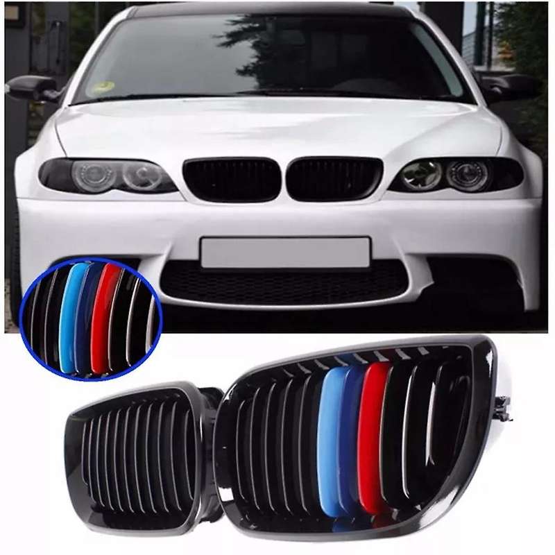 Glossy Black Front Hood Kidney Grill Mesh For-bmw E46 4d 2002-2004