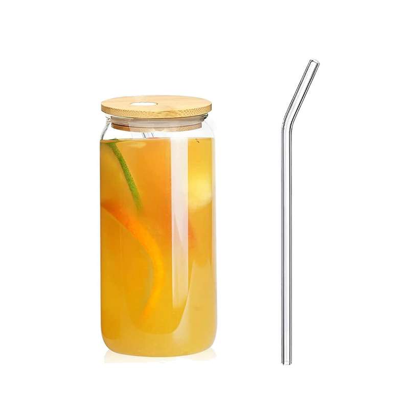 6 Pieces 16oz Beer Can Glass with Lids and Straw