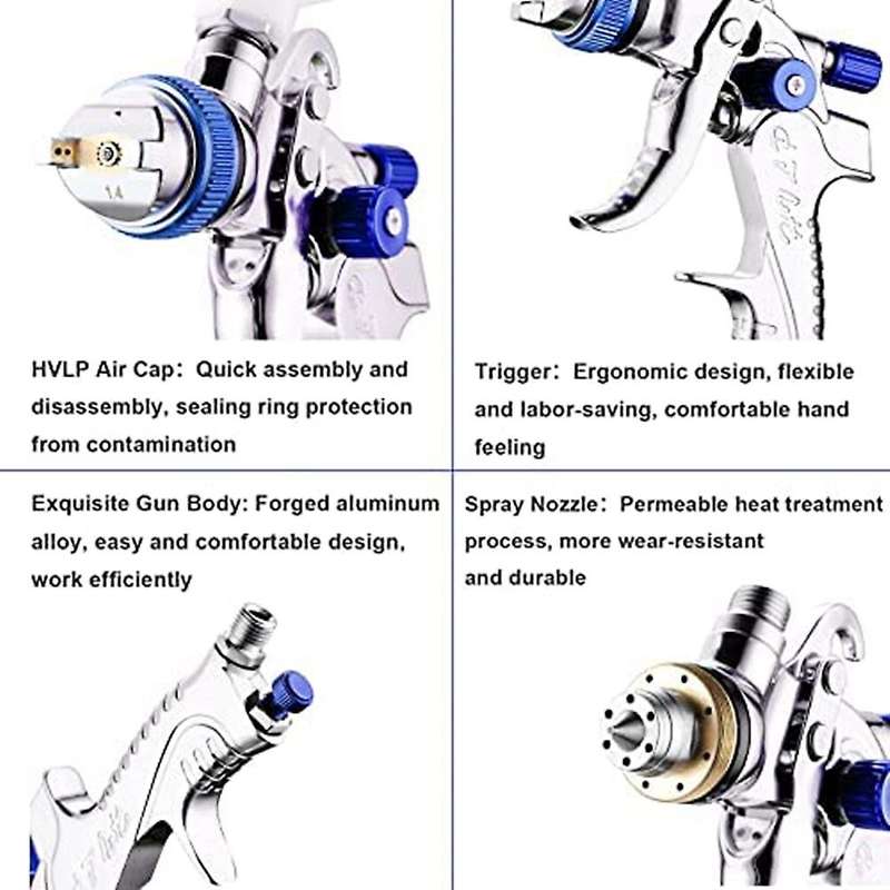 Hvlp Paint Spray Set 1.4mm 1.7mm 2.0mm Metal Nozzle