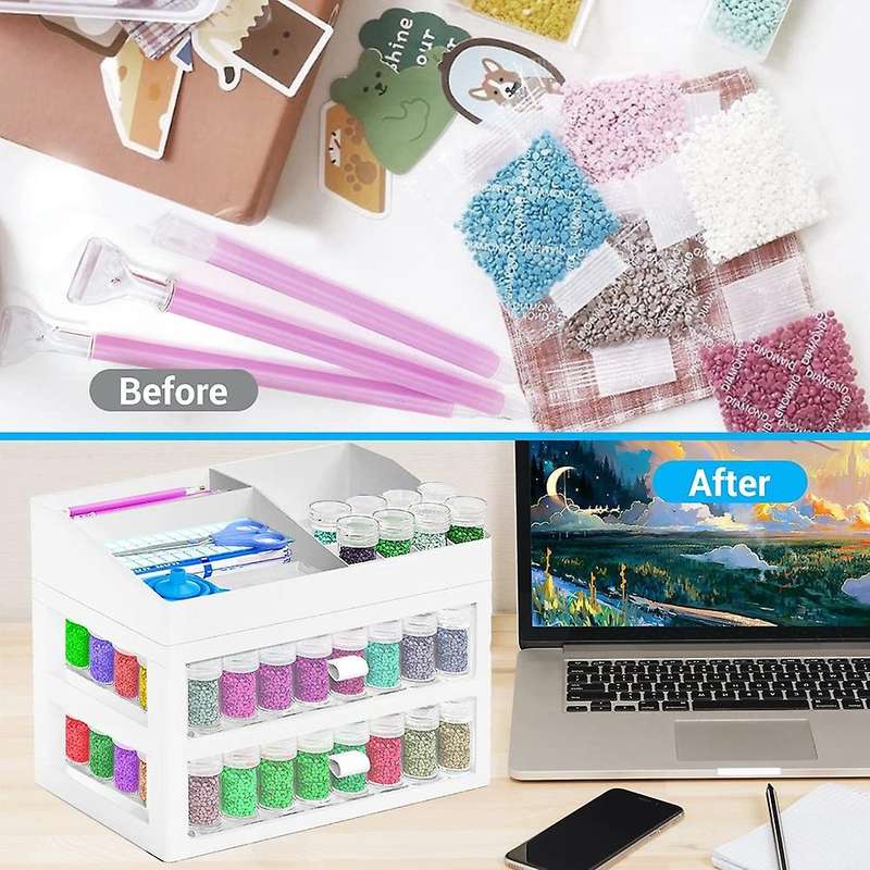 Diamond Painting Organizer,2 Drawers,106 Slotted Bead Storage Bottles
