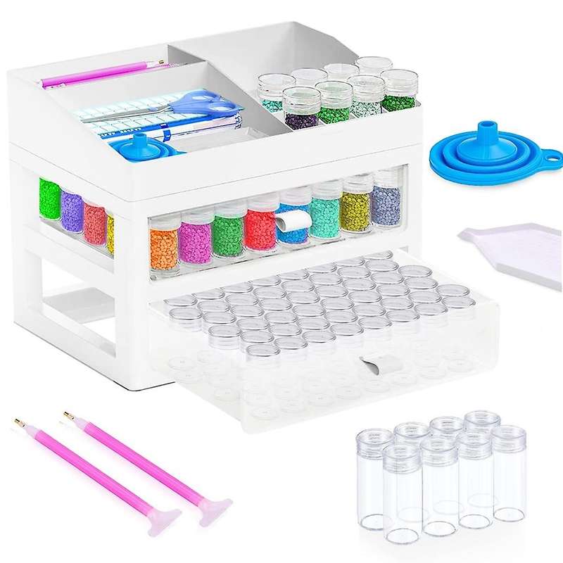 Diamond Painting Organizer,2 Drawers,106 Slotted Bead Storage Bottles