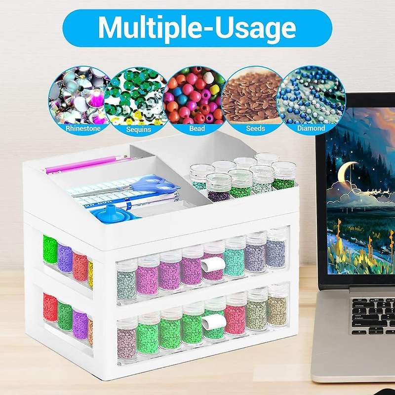 Diamond Painting Organizer,2 Drawers,106 Slotted Bead Storage Bottles
