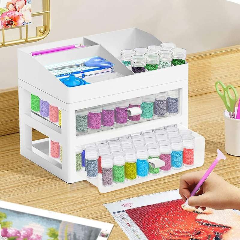 Diamond Painting Organizer,2 Drawers,106 Slotted Bead Storage Bottles