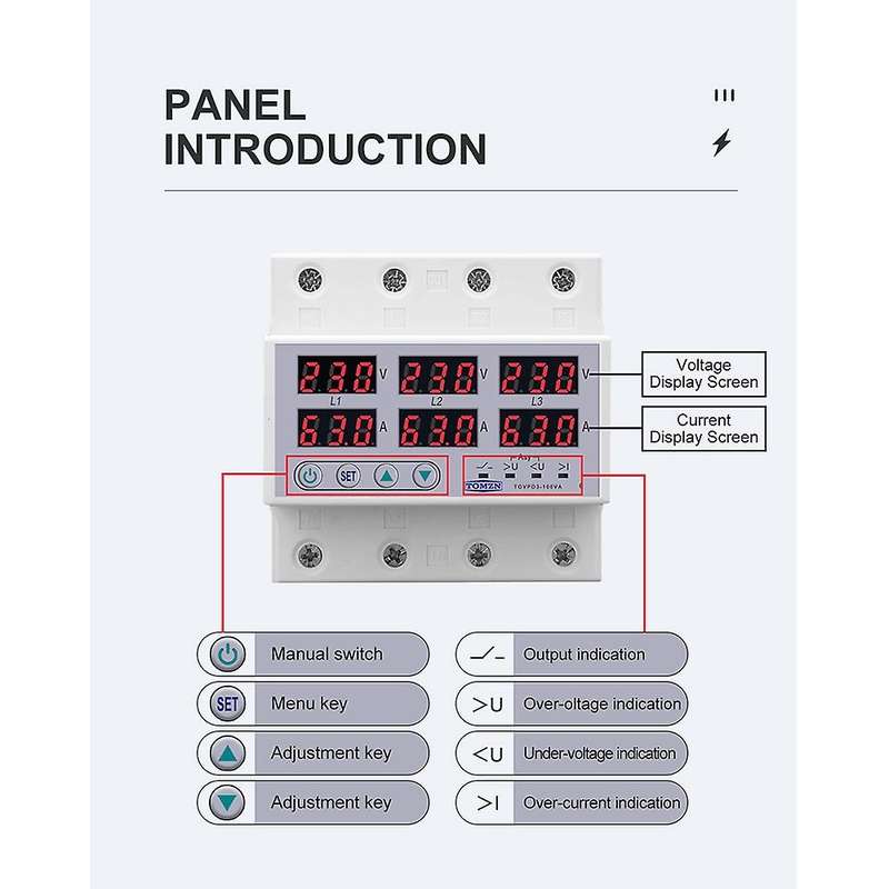 Din Rail 3 Phase Voltage Relay 380v Voltmeter Ammeter Relays 100a