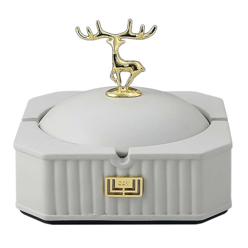 Resin Elk Ashtray with Lid Outdoor for Smokers Home Office Patio A