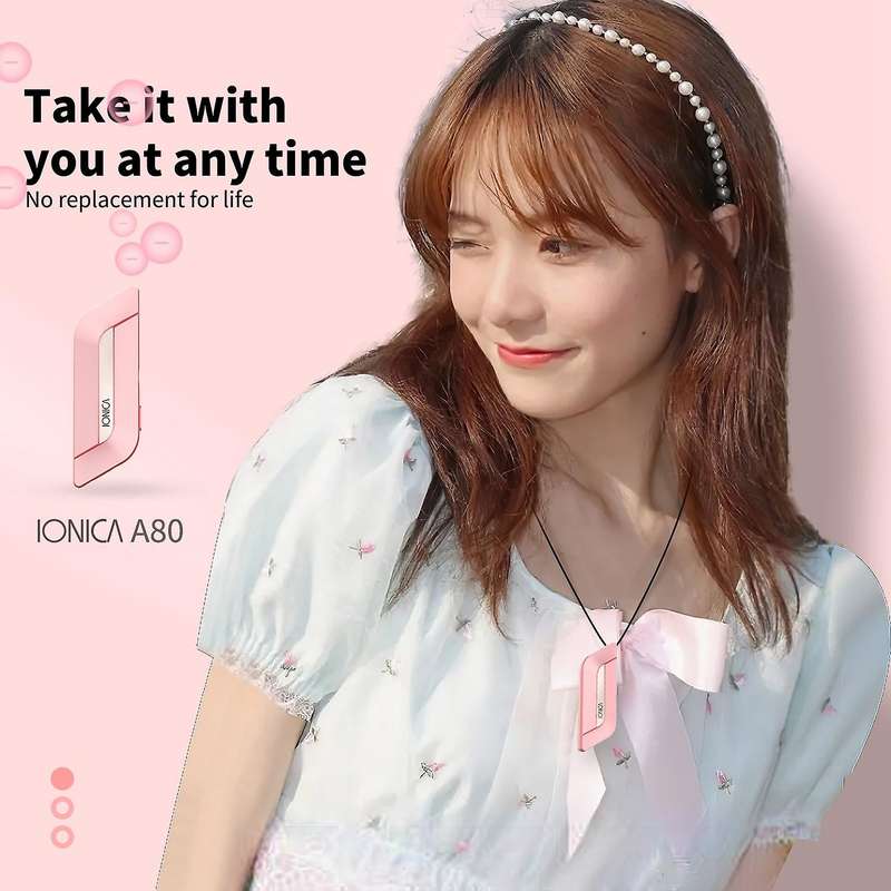 Personal Wearable Car Necklace Hanging Neck Air Purifier Pink