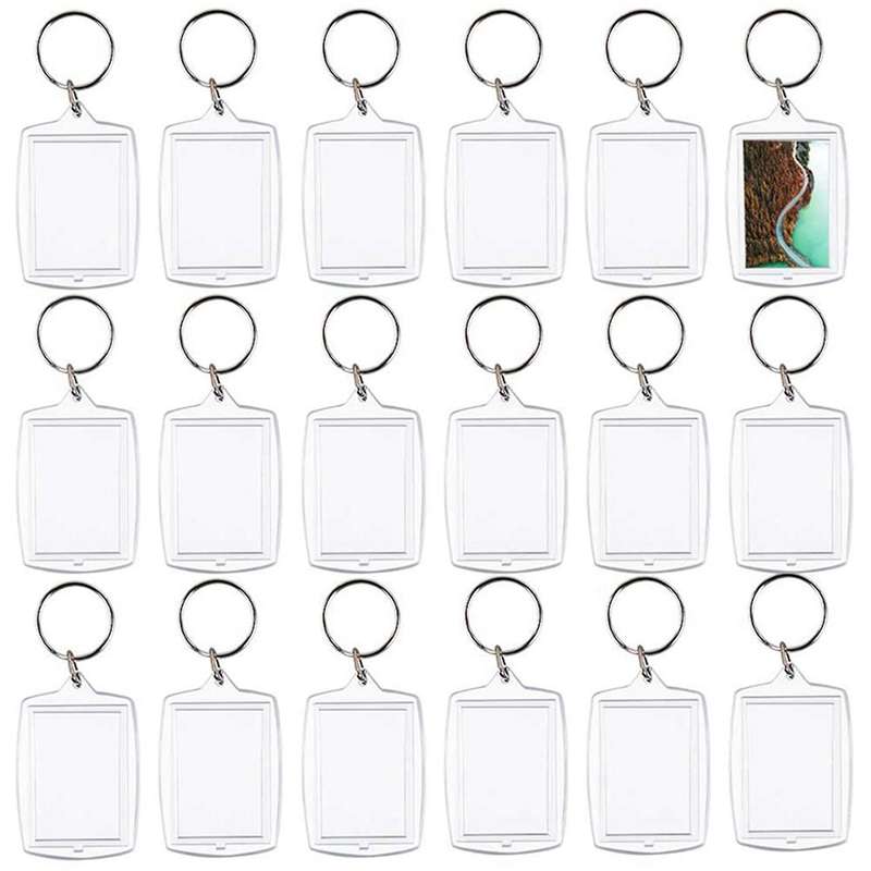 100pcs Photo Keychain Rectangle Insert Picture Frame Diy Split Ring