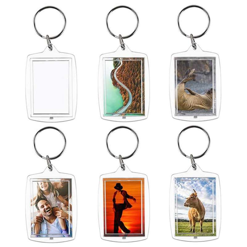 100pcs Photo Keychain Rectangle Insert Picture Frame Diy Split Ring